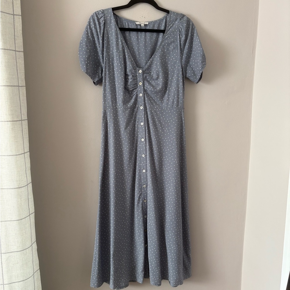 Madewell Light Blue Polka Dot Midi Dress